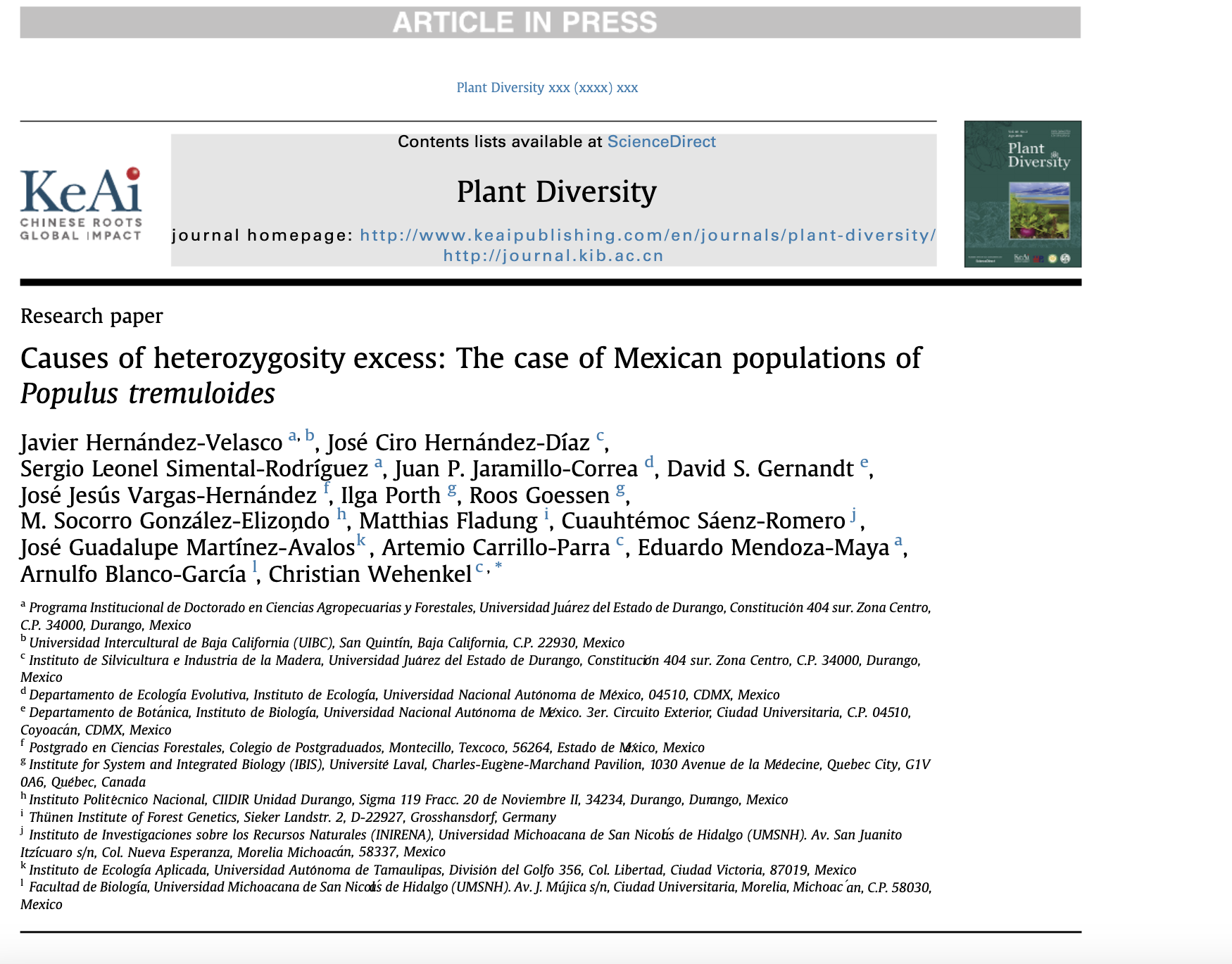 Causes of heterozygosity excess: The case of Mexican populations of Populus tremuloides