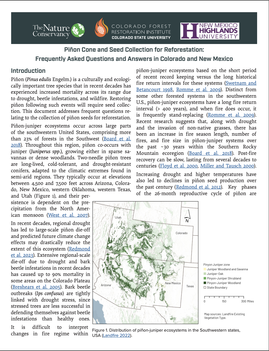 Piñon Cone and Seed Collection for Reforestation: Frequently Asked Questions and Answers in Colorado and New Mexico